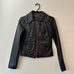 Real Leather Jacket in Dark Brown, Excellent Condition! (Size XS)